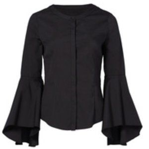 MILLY Black Round Bell Sleeve Top